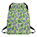 Eggplant With Leaves And Flowers Print Drawstring Backpack