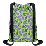 Eggplant With Leaves And Flowers Print Drawstring Backpack