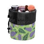 Eggplant With Leaves And Flowers Print Drawstring Makeup Bag