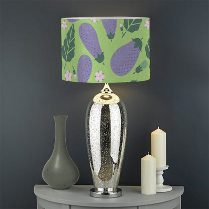 Eggplant With Leaves And Flowers Print Drum Lamp Shade