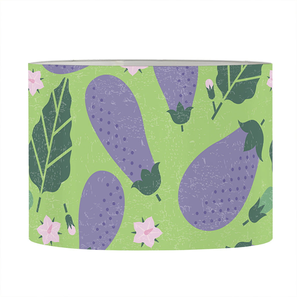 Eggplant With Leaves And Flowers Print Drum Lamp Shade