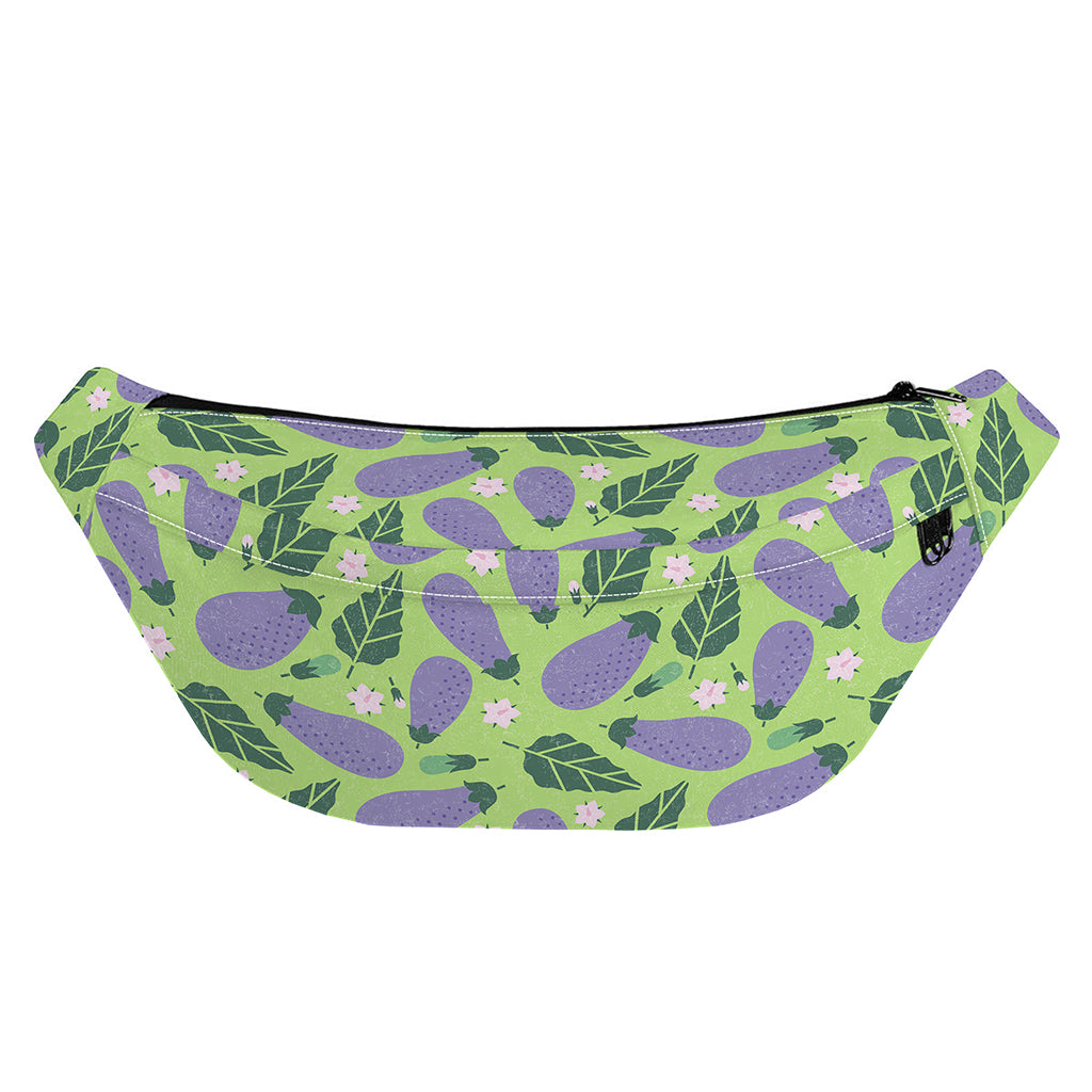 Eggplant With Leaves And Flowers Print Fanny Pack