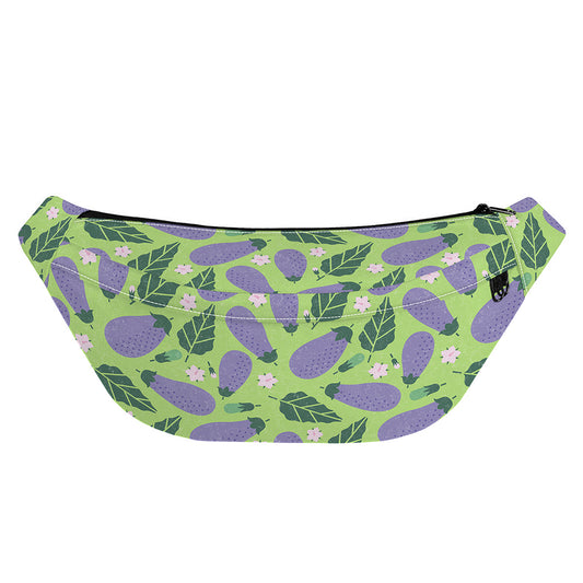 Eggplant With Leaves And Flowers Print Fanny Pack