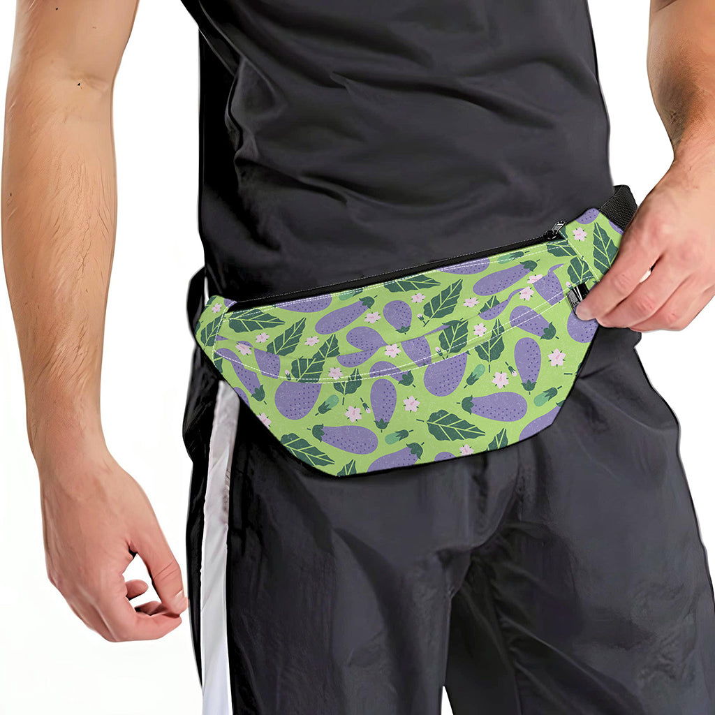 Eggplant With Leaves And Flowers Print Fanny Pack