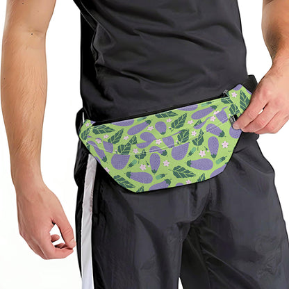 Eggplant With Leaves And Flowers Print Fanny Pack