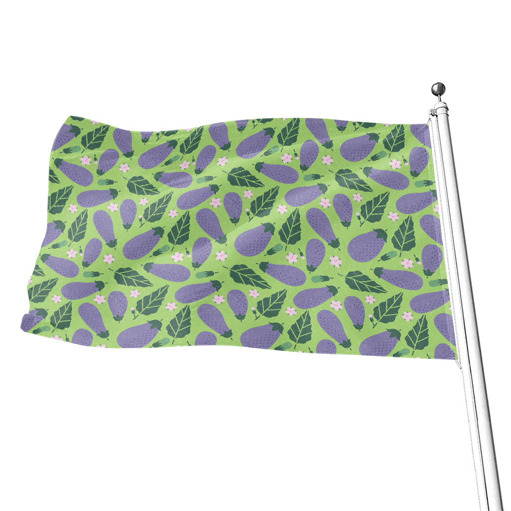 Eggplant With Leaves And Flowers Print Flag