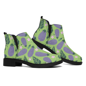 Eggplant With Leaves And Flowers Print Flat Ankle Boots