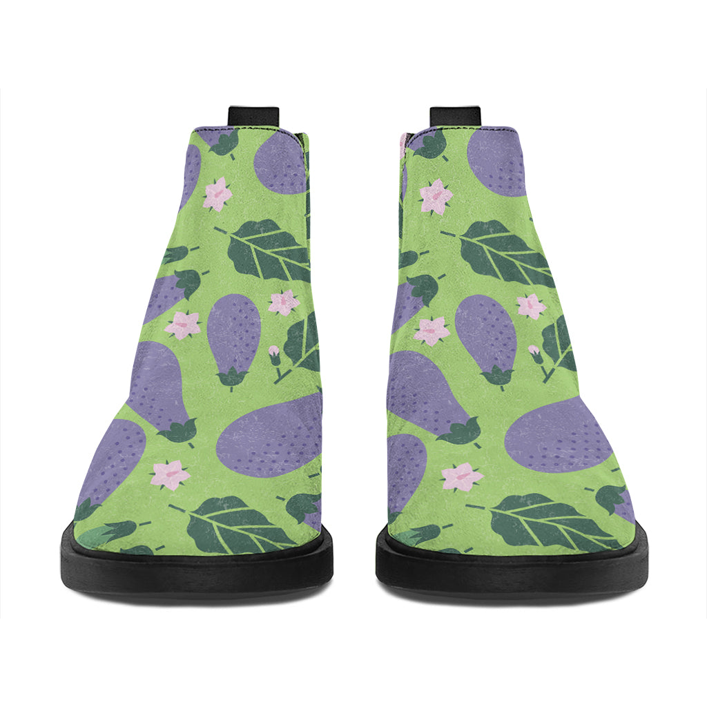 Eggplant With Leaves And Flowers Print Flat Ankle Boots