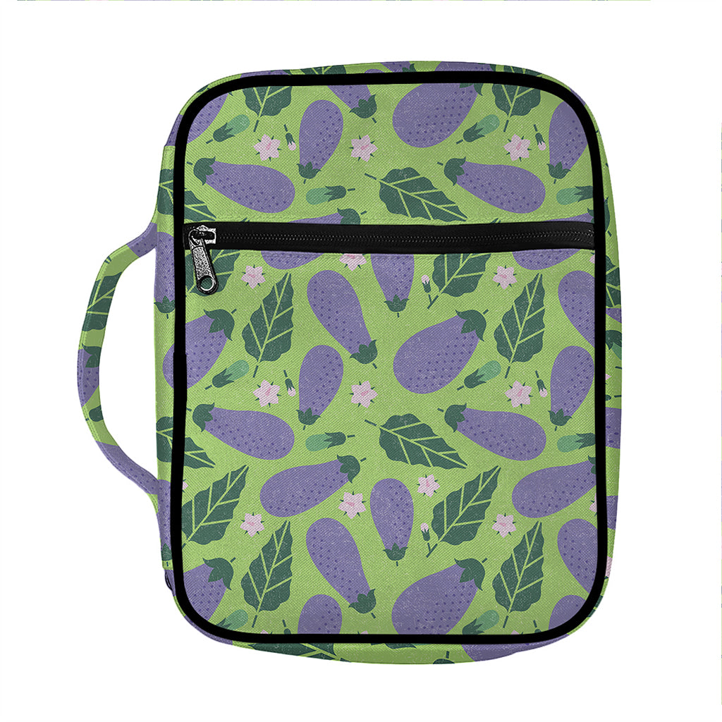 Eggplant With Leaves And Flowers Print Front Pocket Bible Bag