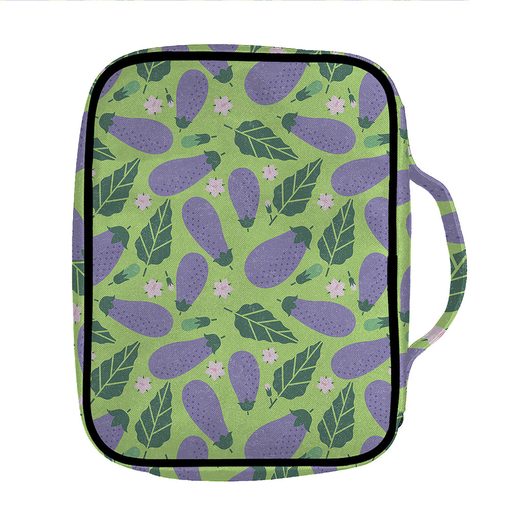 Eggplant With Leaves And Flowers Print Front Pocket Bible Bag