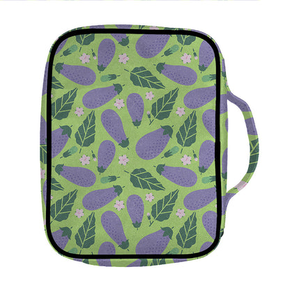 Eggplant With Leaves And Flowers Print Front Pocket Bible Bag