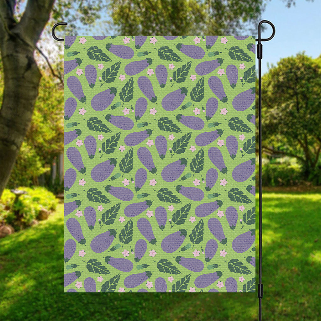 Eggplant With Leaves And Flowers Print Garden Flag