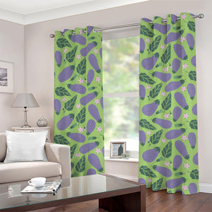 Eggplant With Leaves And Flowers Print Grommet Curtains