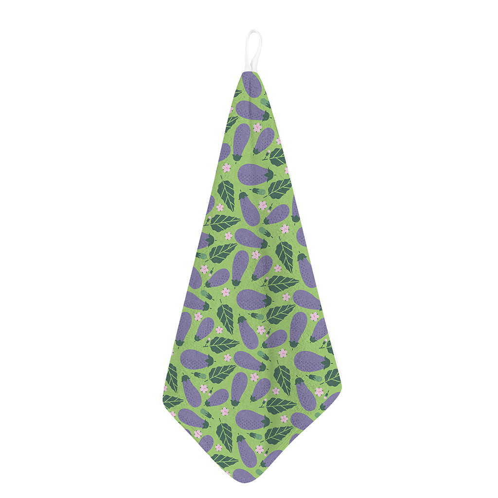 Eggplant With Leaves And Flowers Print Hand Towel