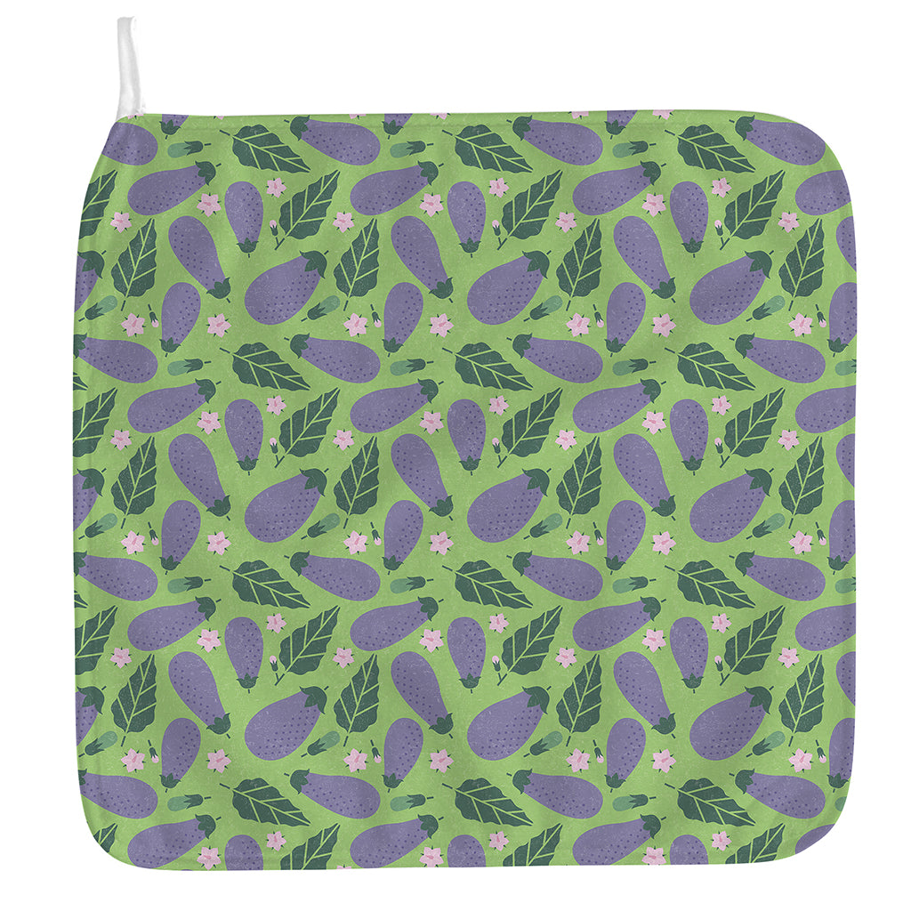 Eggplant With Leaves And Flowers Print Hand Towel
