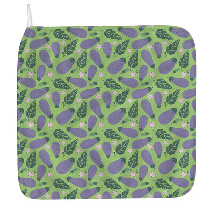 Eggplant With Leaves And Flowers Print Hand Towel