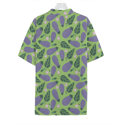 Eggplant With Leaves And Flowers Print Hawaiian Shirt