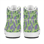 Eggplant With Leaves And Flowers Print High Top Leather Sneakers
