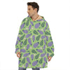 Eggplant With Leaves And Flowers Print Hoodie Blanket