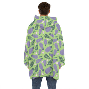 Eggplant With Leaves And Flowers Print Hoodie Blanket