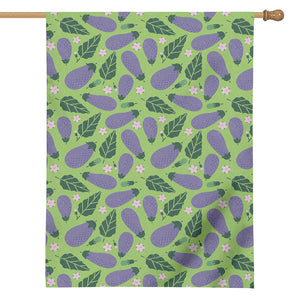 Eggplant With Leaves And Flowers Print House Flag