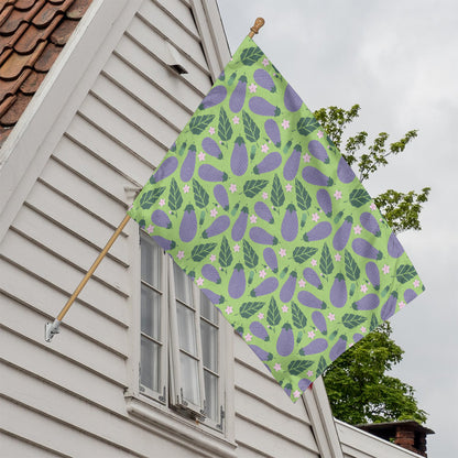 Eggplant With Leaves And Flowers Print House Flag