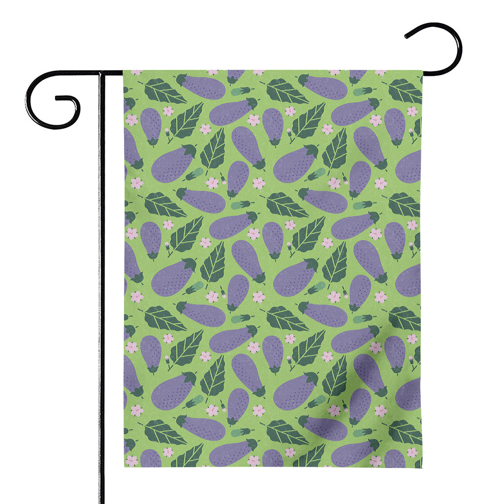 Eggplant With Leaves And Flowers Print House Flag