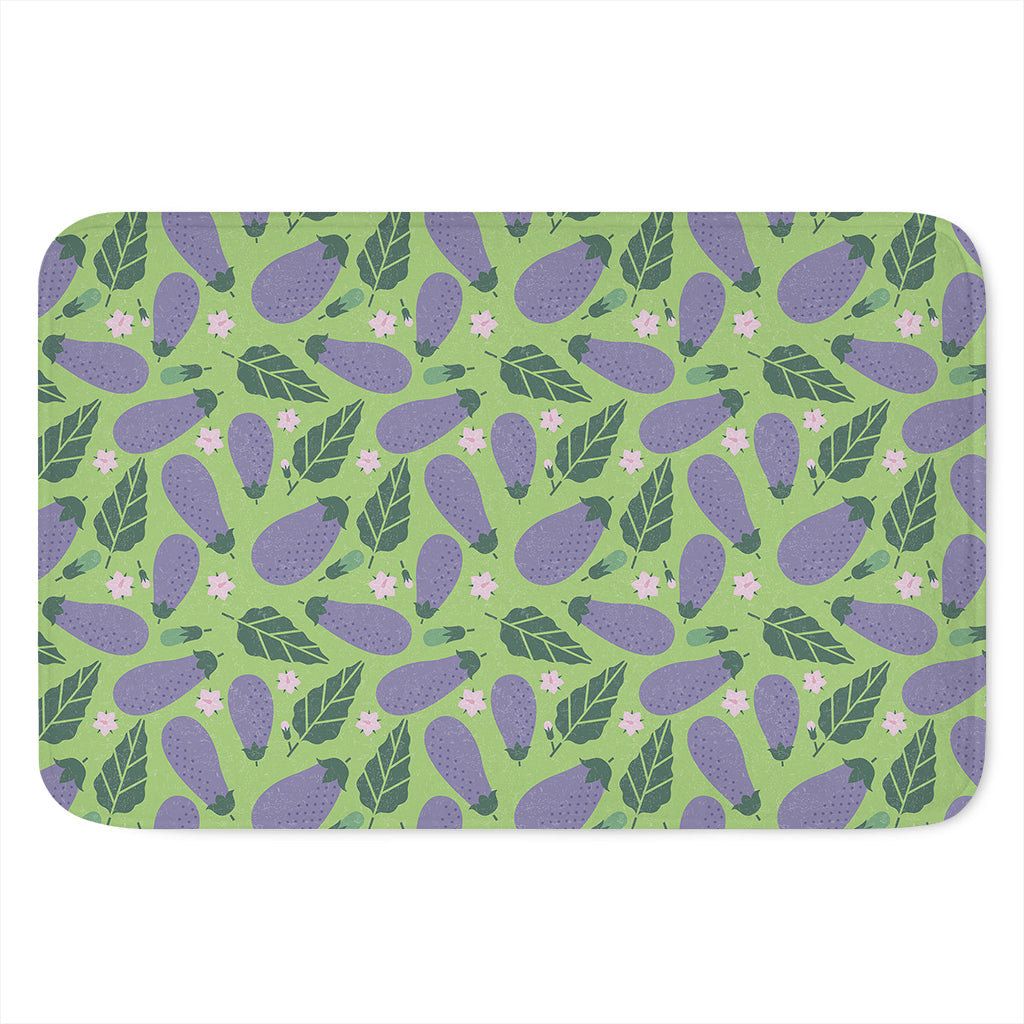 Eggplant With Leaves And Flowers Print Indoor Door Mat