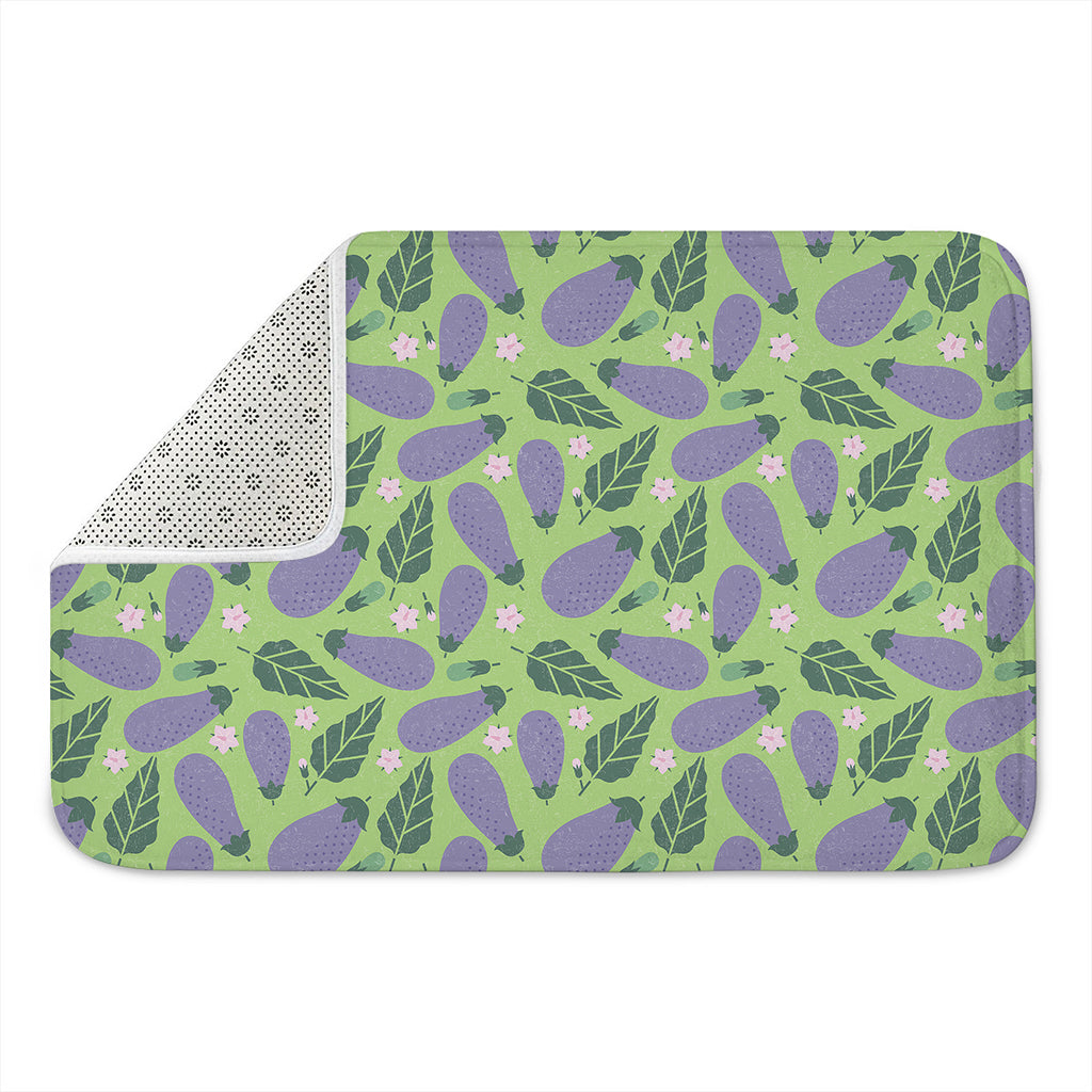 Eggplant With Leaves And Flowers Print Indoor Door Mat