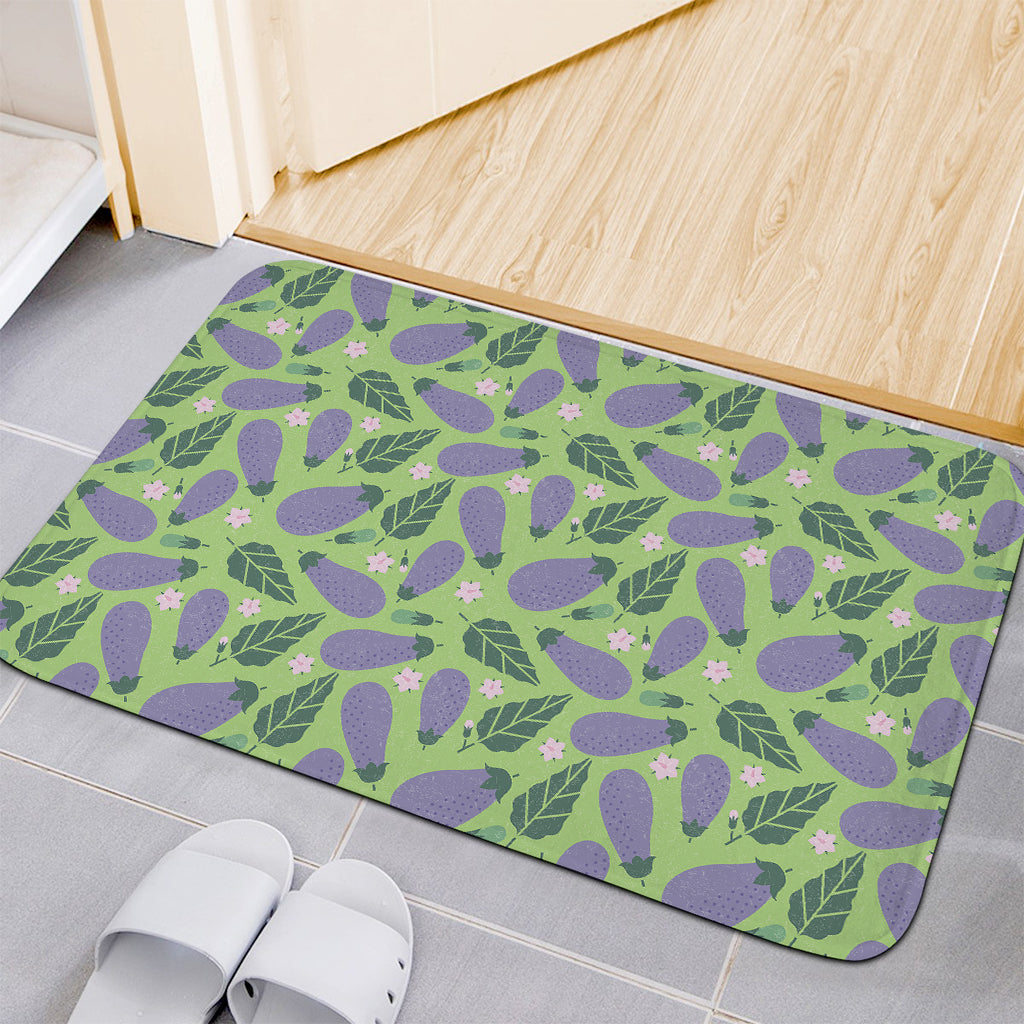 Eggplant With Leaves And Flowers Print Indoor Door Mat