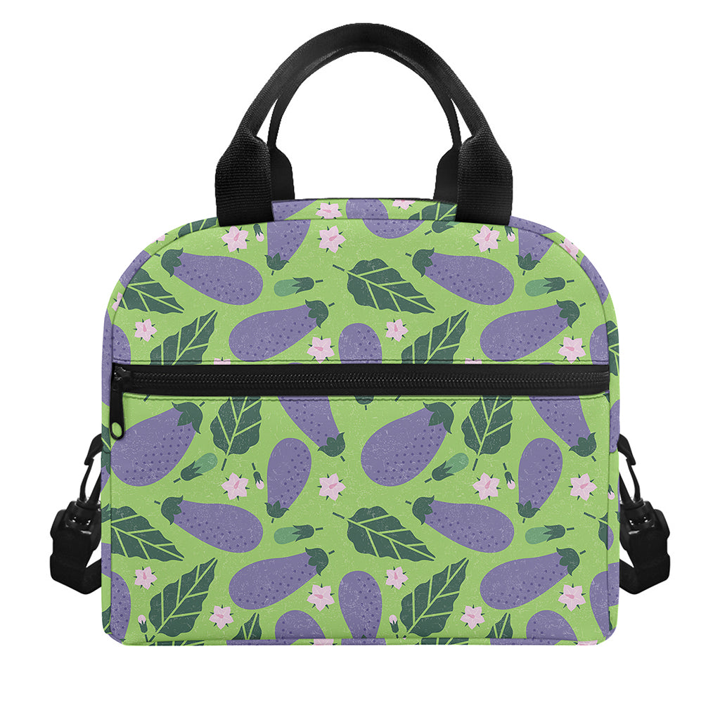 Eggplant With Leaves And Flowers Print Insulated Lunch Bag