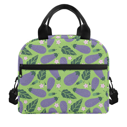 Eggplant With Leaves And Flowers Print Insulated Lunch Bag