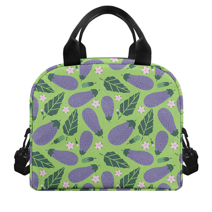 Eggplant With Leaves And Flowers Print Insulated Lunch Bag