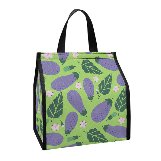 Eggplant With Leaves And Flowers Print Insulated Lunch Tote