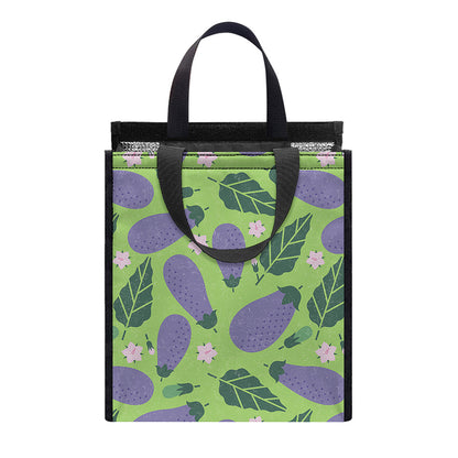 Eggplant With Leaves And Flowers Print Insulated Lunch Tote