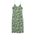 Eggplant With Leaves And Flowers Print Jersey Midi Cami Dress