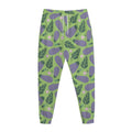 Eggplant With Leaves And Flowers Print Jogger Pants