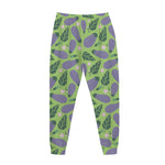 Eggplant With Leaves And Flowers Print Jogger Pants