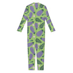 Eggplant With Leaves And Flowers Print Jumpsuit