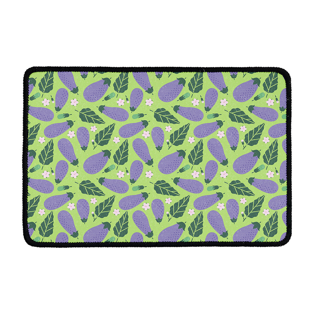 Eggplant With Leaves And Flowers Print Kitchen Mat