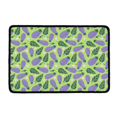 Eggplant With Leaves And Flowers Print Kitchen Mat