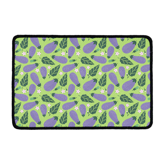 Eggplant With Leaves And Flowers Print Kitchen Mat