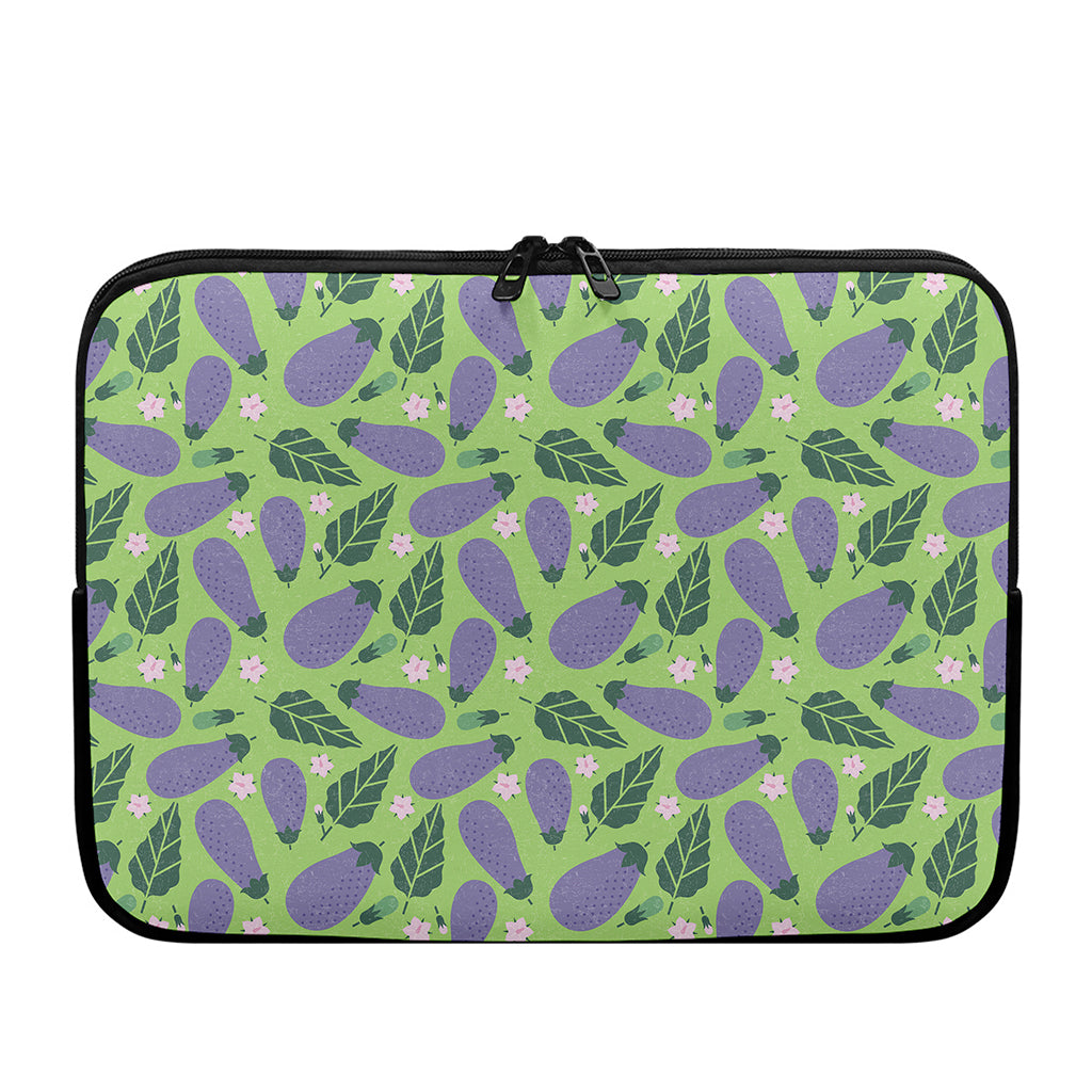 Eggplant With Leaves And Flowers Print Laptop Sleeve