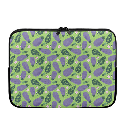 Eggplant With Leaves And Flowers Print Laptop Sleeve