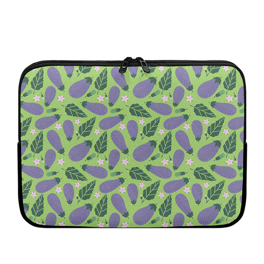 Eggplant With Leaves And Flowers Print Laptop Sleeve