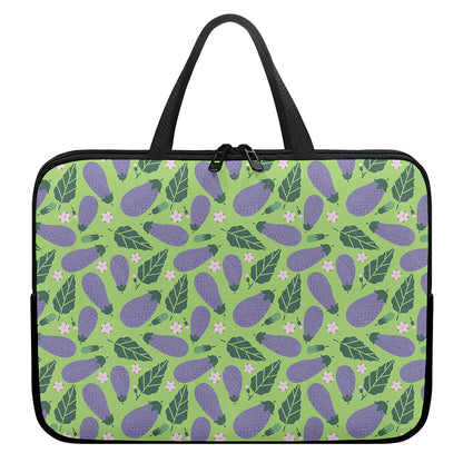 Eggplant With Leaves And Flowers Print Laptop Sleeve With Handle