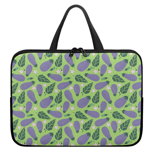 Eggplant With Leaves And Flowers Print Laptop Sleeve With Handle