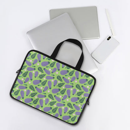 Eggplant With Leaves And Flowers Print Laptop Sleeve With Handle