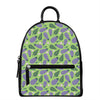 Eggplant With Leaves And Flowers Print Leather Backpack