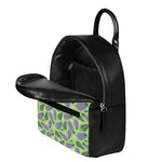 Eggplant With Leaves And Flowers Print Leather Backpack